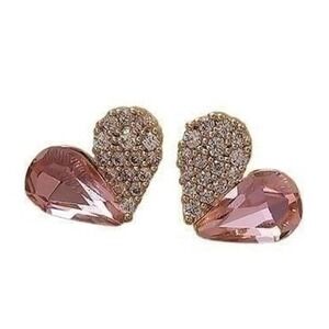 1 Heart Earrings Rhinestone‎ Studs Pink Crystal Elegant Jewelry